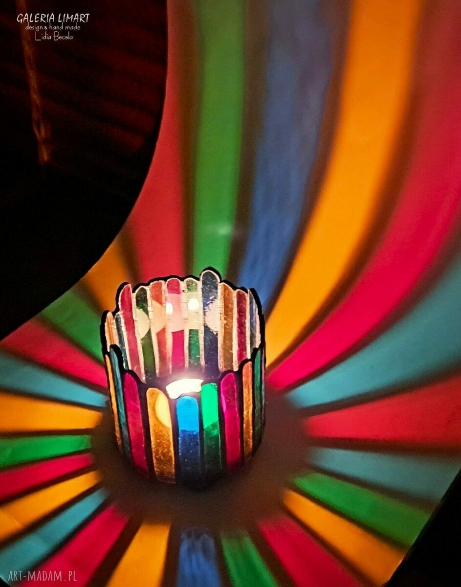 Nastrojowy świecznik-lampion ręcznie robiony - Tiffany z katedralnego szkła (unikat)