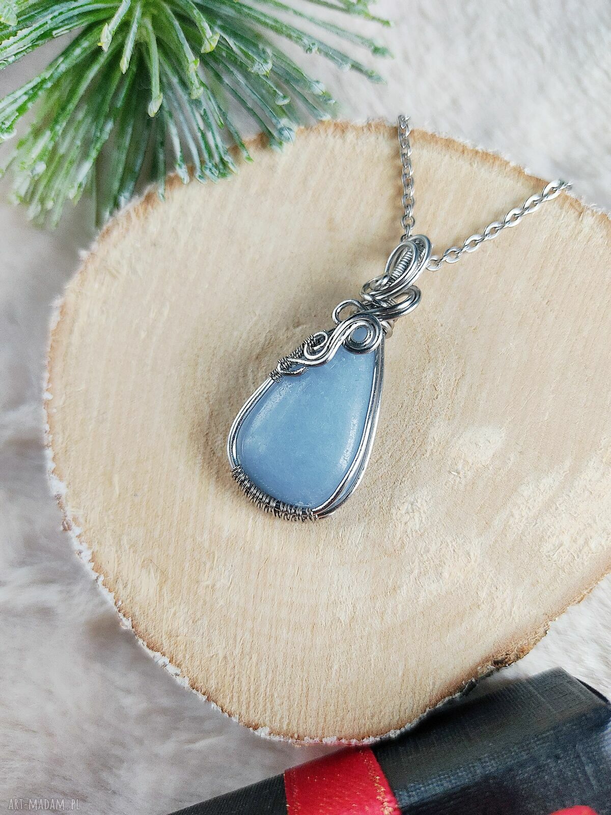 Naszyjnik Angelit „Niebiański Chłód” - stal chirurgiczna i wire wrapping