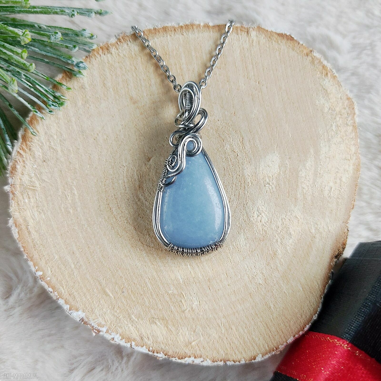 Naszyjnik Angelit „Niebiański Chłód” - stal chirurgiczna i wire wrapping