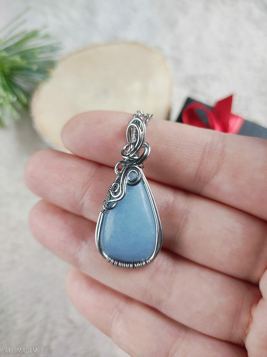 Naszyjnik Angelit „Niebiański Chłód” - stal chirurgiczna i wire wrapping