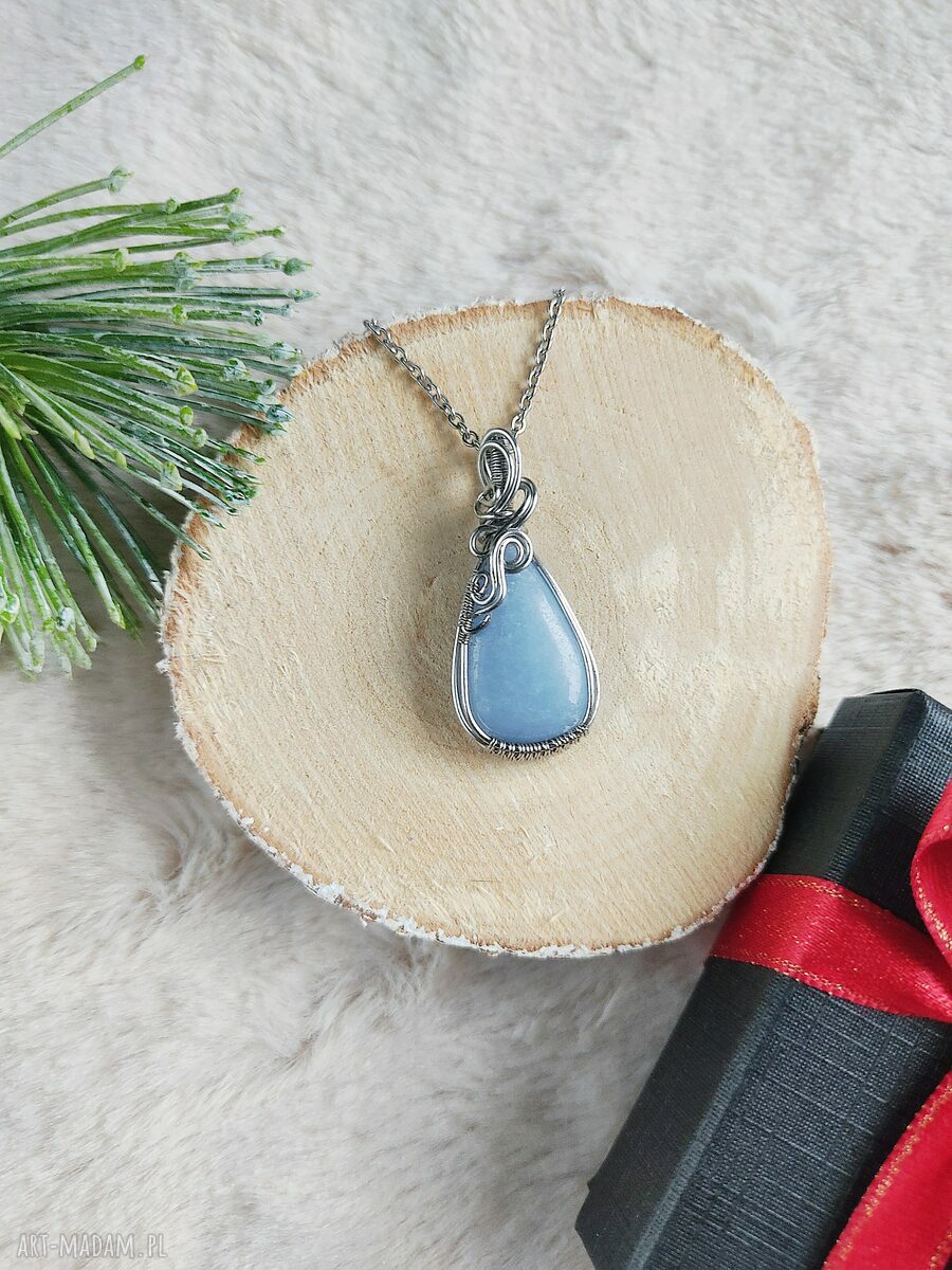 Naszyjnik Angelit „Niebiański Chłód” - stal chirurgiczna i wire wrapping