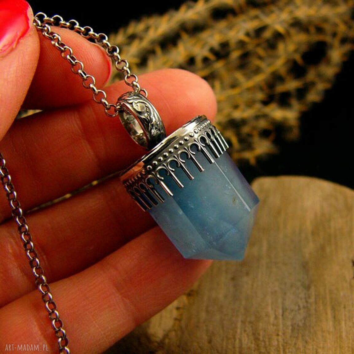 Naszyjnik Aqua Sky - Akwamaryn w srebrze oksydowanym