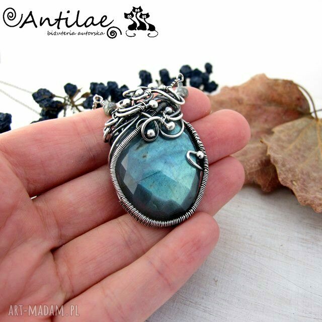 naszyjniki: Bahari Labradoryt fasetowany, srebro, wire wrapping Ręcznie zrobione