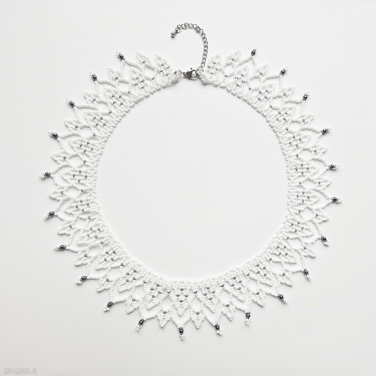 Biała koronka - ręcznie robiony choker z koralików szklanych Preciosa