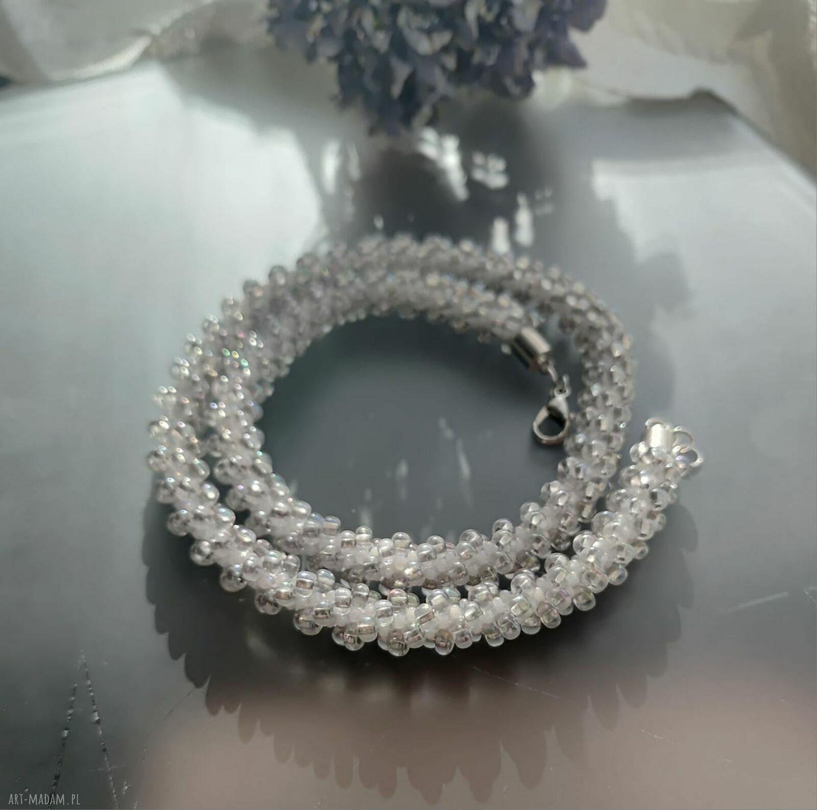Naszyjnik Biały Crystal - sznur z koralików, biżuteria ślubna