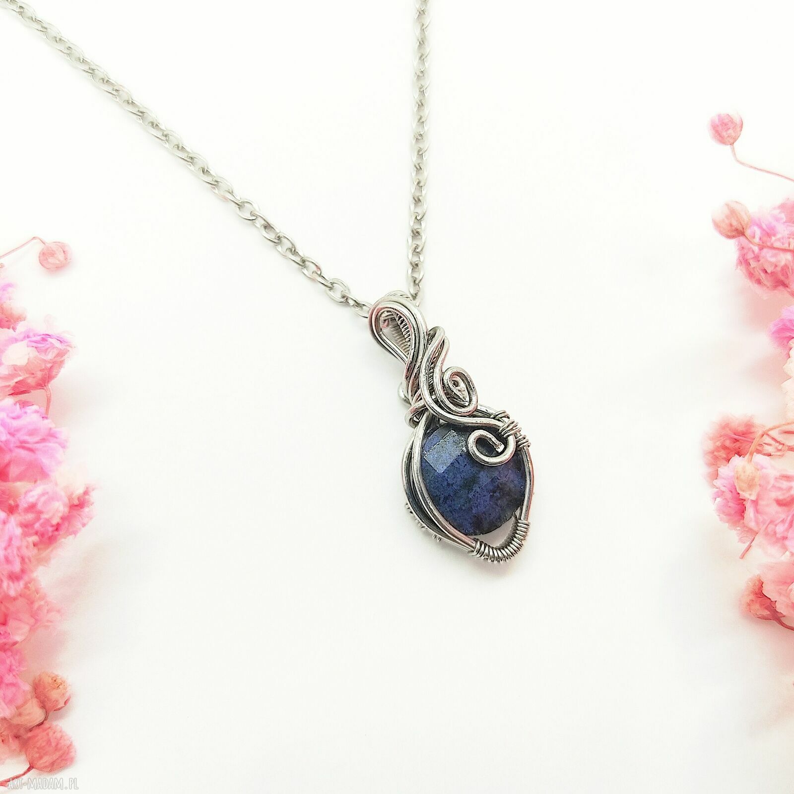 Naszyjnik Dumortieryt ze stali chirurgicznej - handmade wire wrapping
