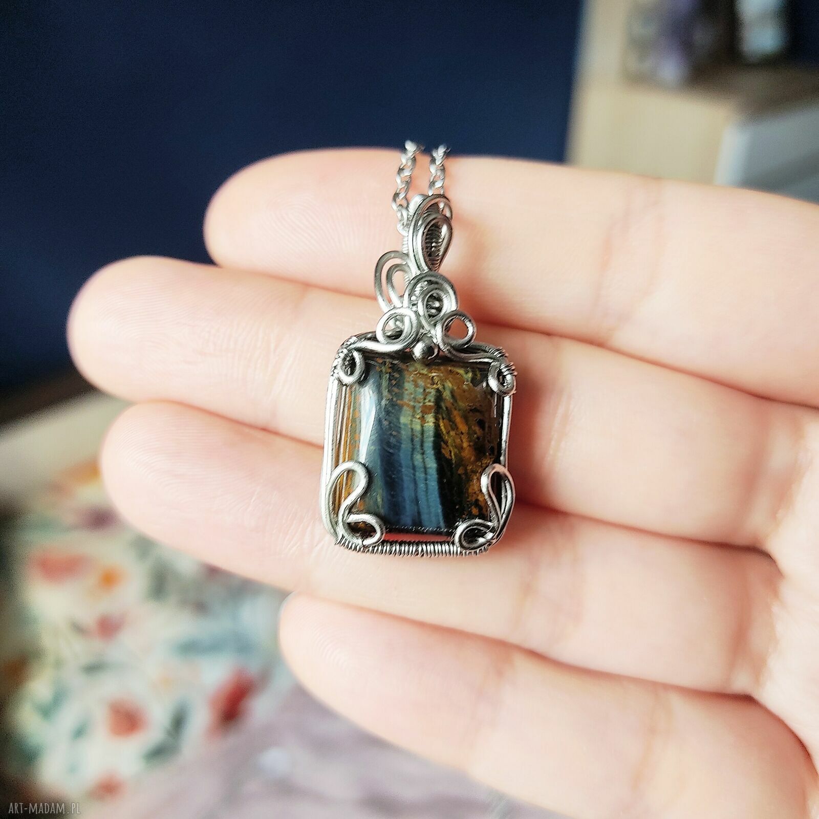 Naszyjnik Pietersyt - wisiorek ze stali chirurgicznej w technice wire wrapping