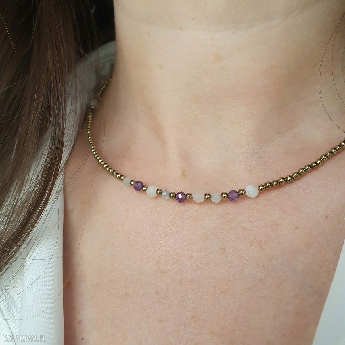 Naszyjnik dla znaku zodiaku Ryby - choker z kamieni naturalnych i hematytu