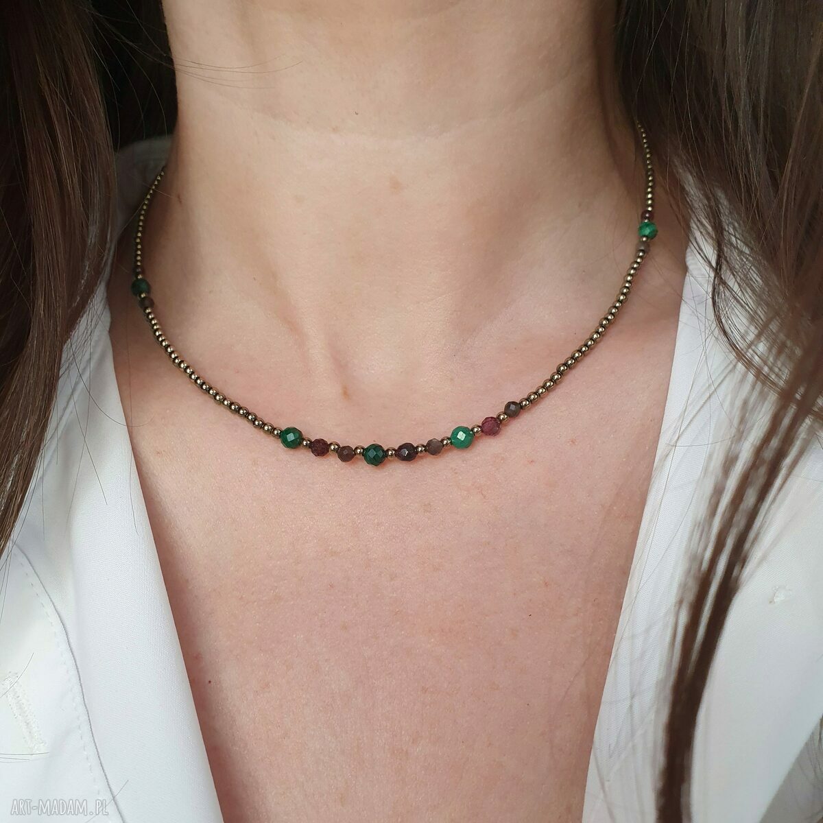 SKORPION - naszyjnik choker z kamieniami naturalnymi i stali chirurgicznej