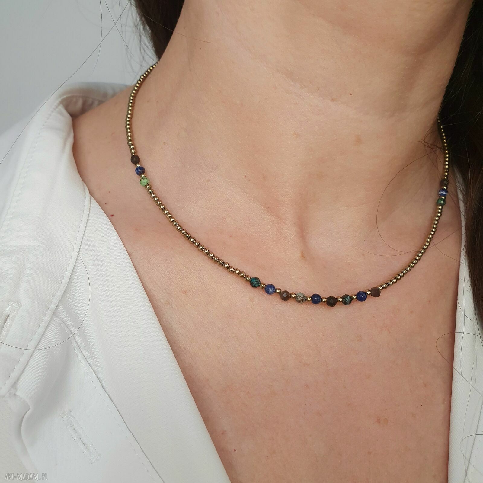 Naszyjnik choker STRZELEC z kamieniami naturalnymi i hematytem