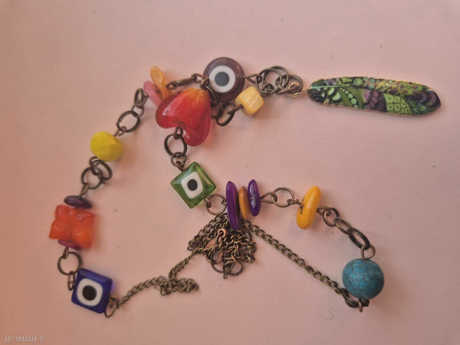 Naszyjnik boho kolorowy z masy Fimo - długość 50 cm