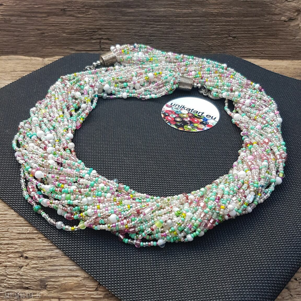 Naszyjnik Boho pastelowy - róż i mięta, szklane koraliki nasz24.33