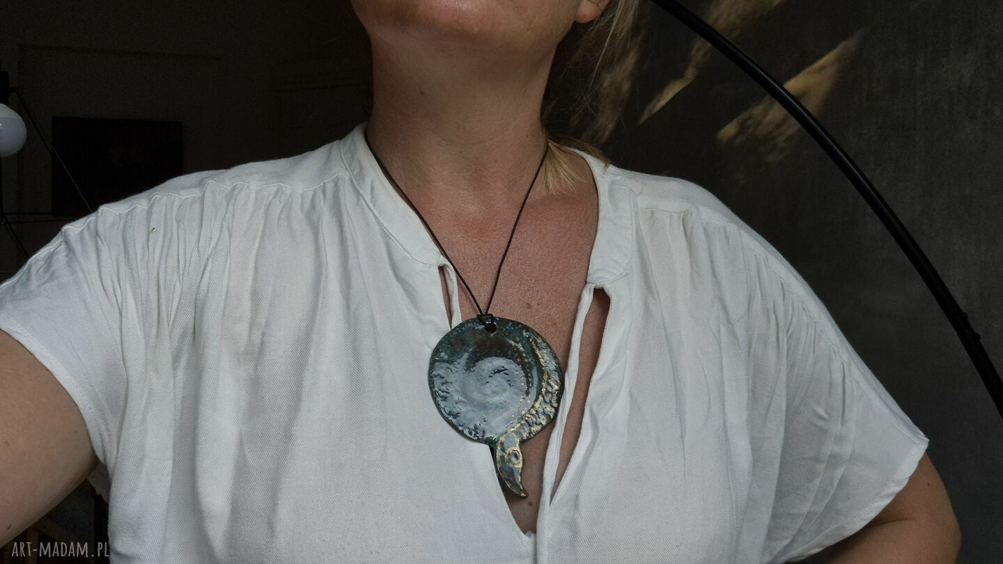 Naszyjnik ceramiczny folk boho Frida - turkusowo-niebieski