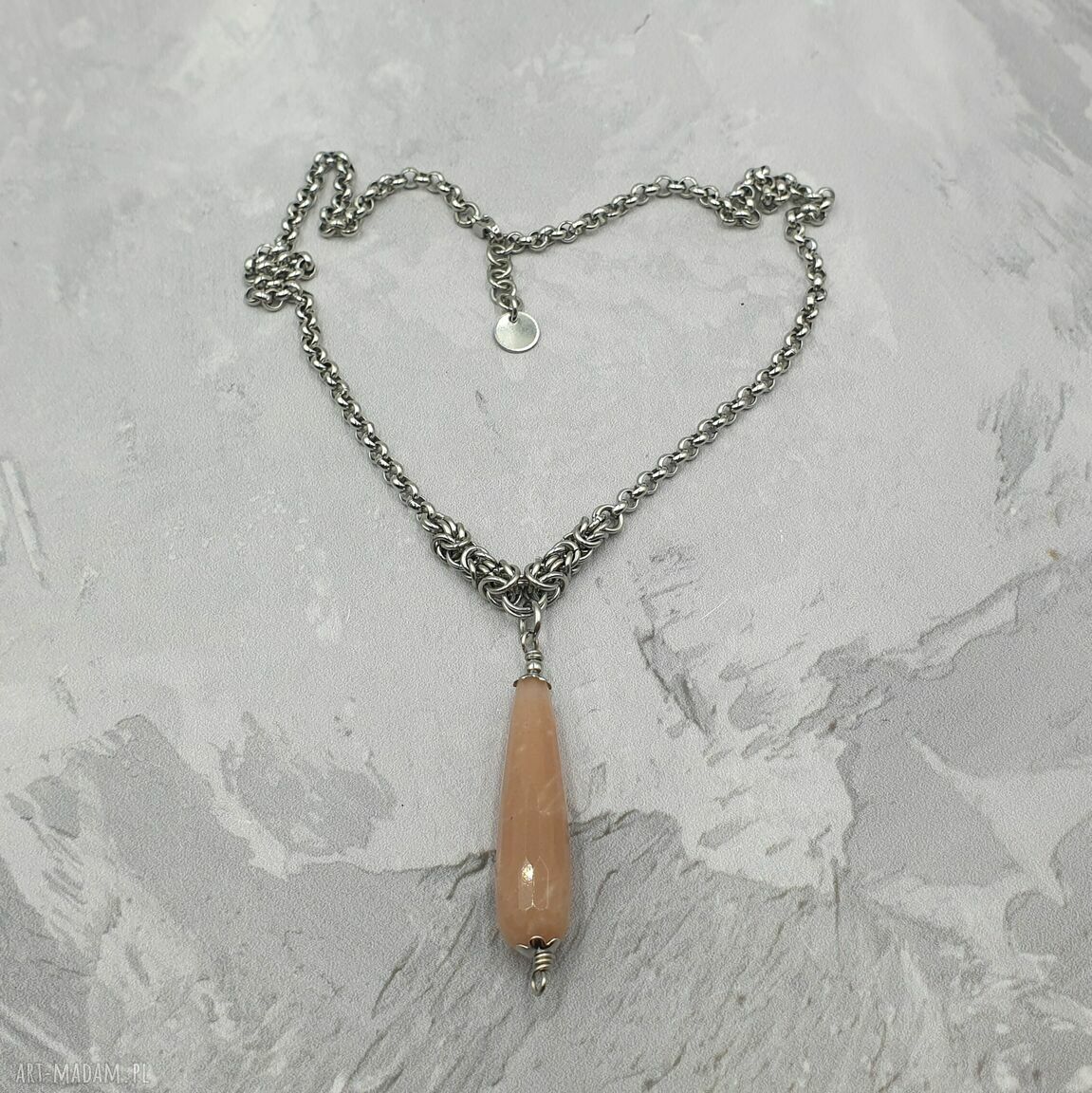 Naszyjnik chainmaille z kamieniem słonecznym - stal szlachetna
