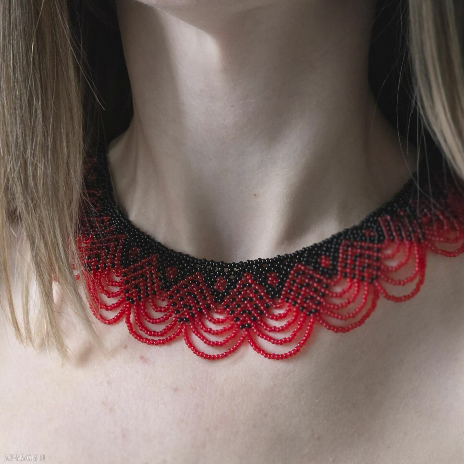 Naszyjnik choker „Mroczna Pokusa” - czerwono-czarna kolia z koralików