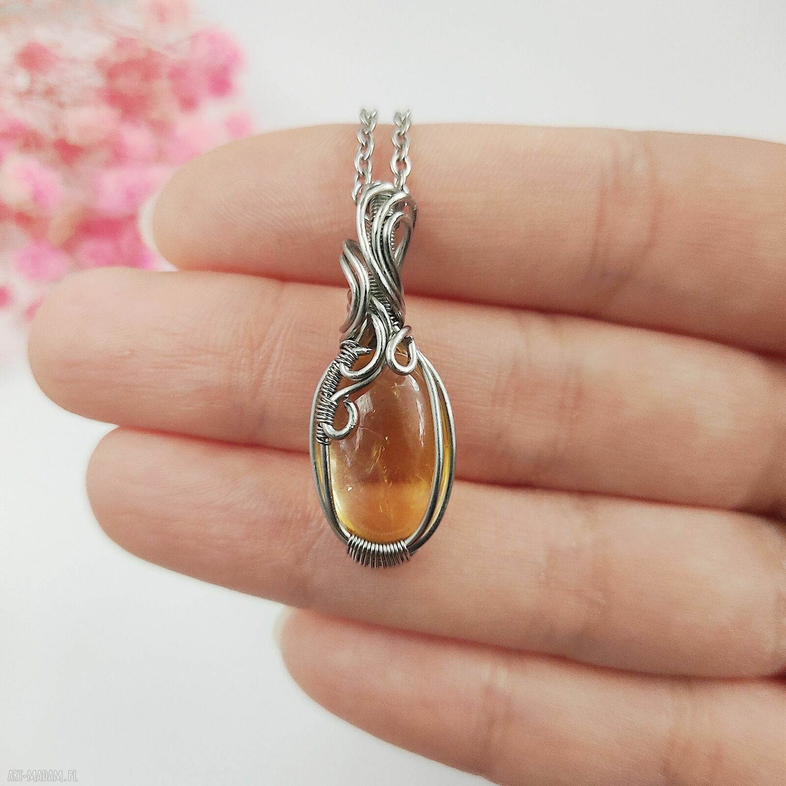 Naszyjnik z cytrynem ze stali chirurgicznej - wire wrapping