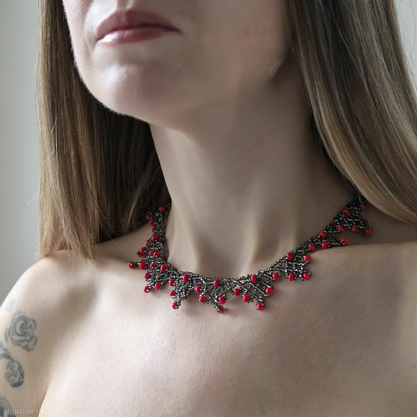 Naszyjnik „Czerwone Jagody” - choker z koralików szklanych