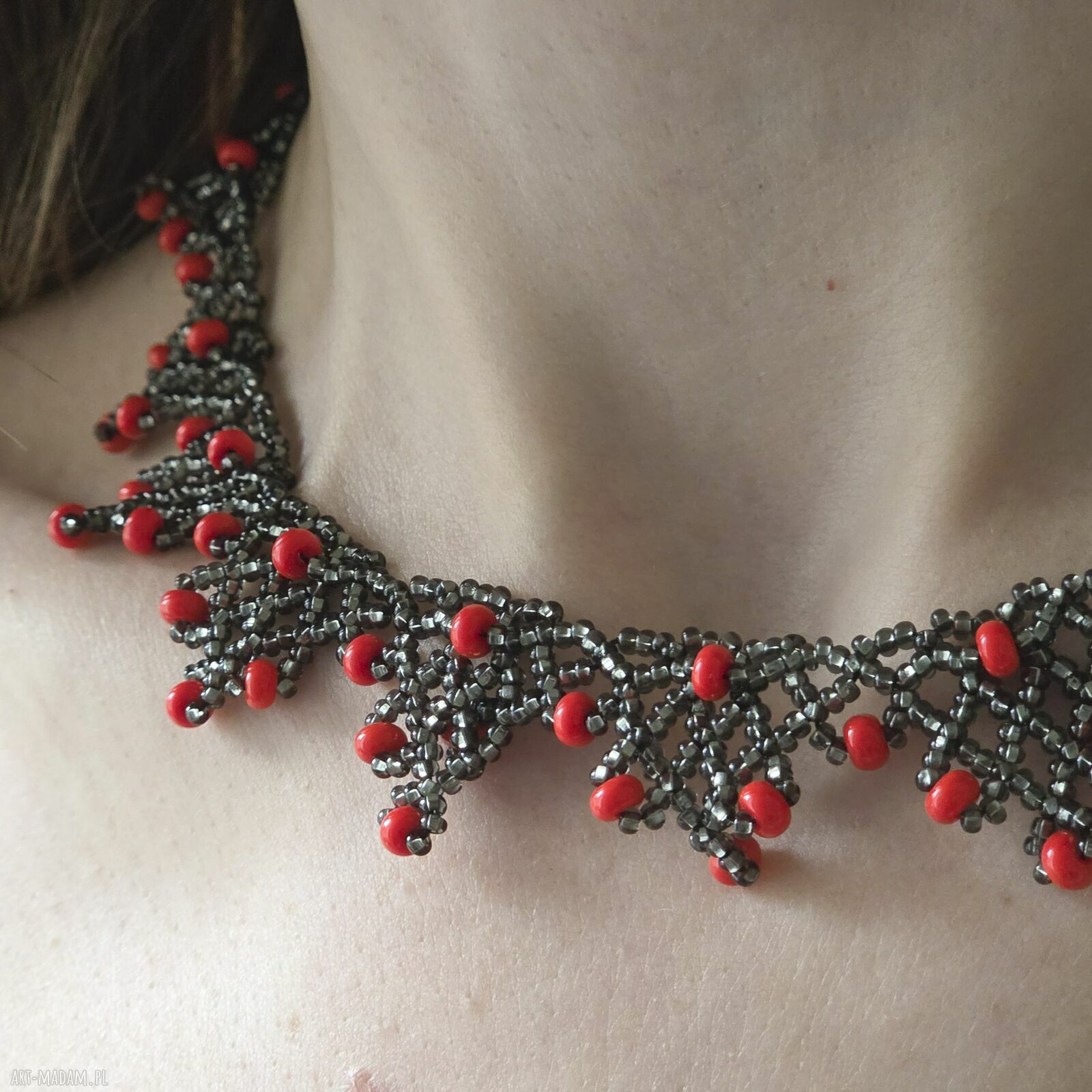Naszyjnik „Czerwone Jagody” - choker z koralików szklanych