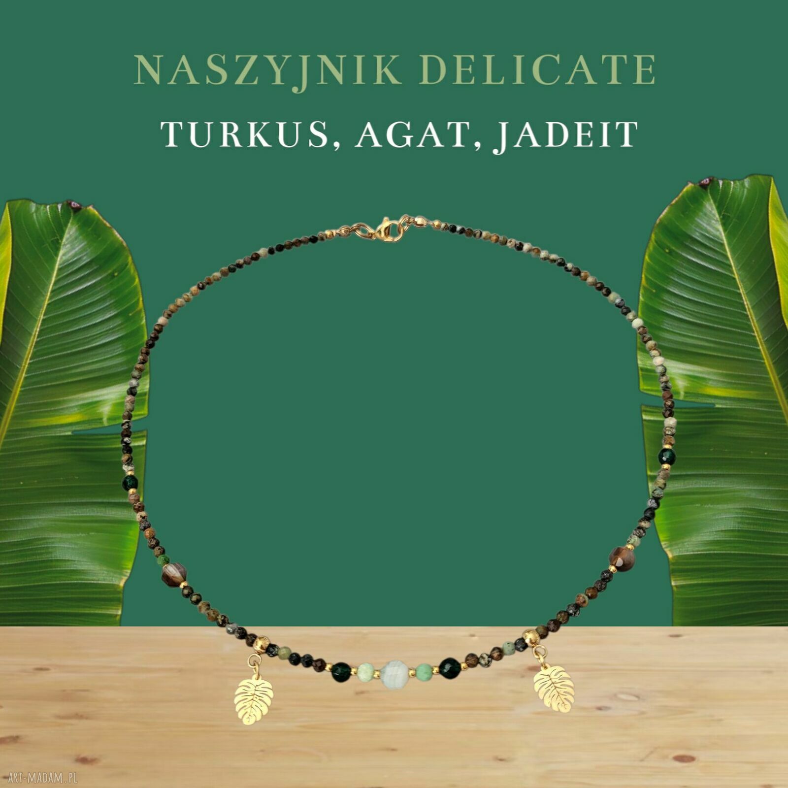 Delikatny naszyjnik z turkusu, agatu i jadeitu