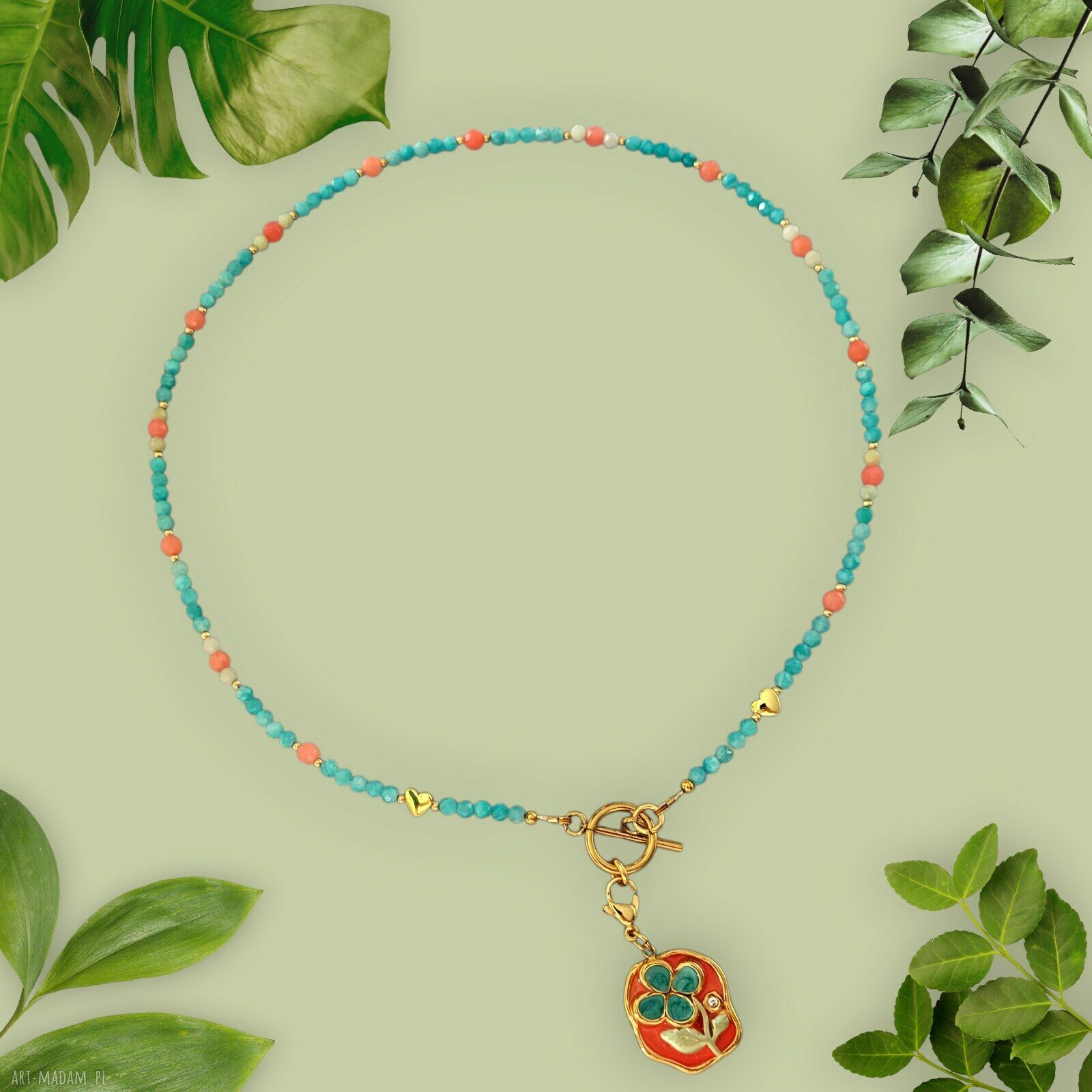Delicate Eve - naszyjnik z amazonitem, jadeitem i zawieszką ze stali