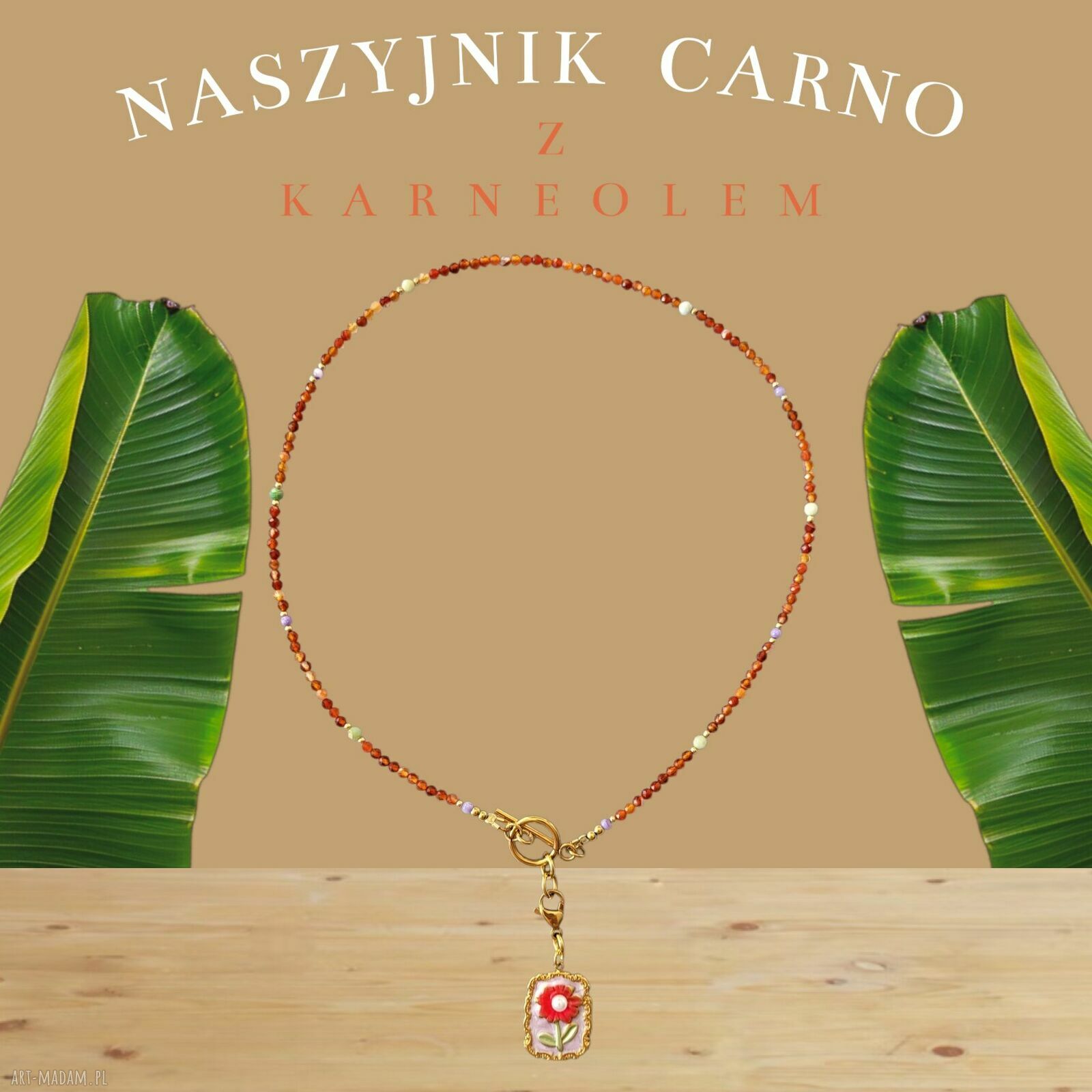 Delikatny naszyjnik Delicate Carno z karneolem, amazonitem i emaliowaną zawieszką