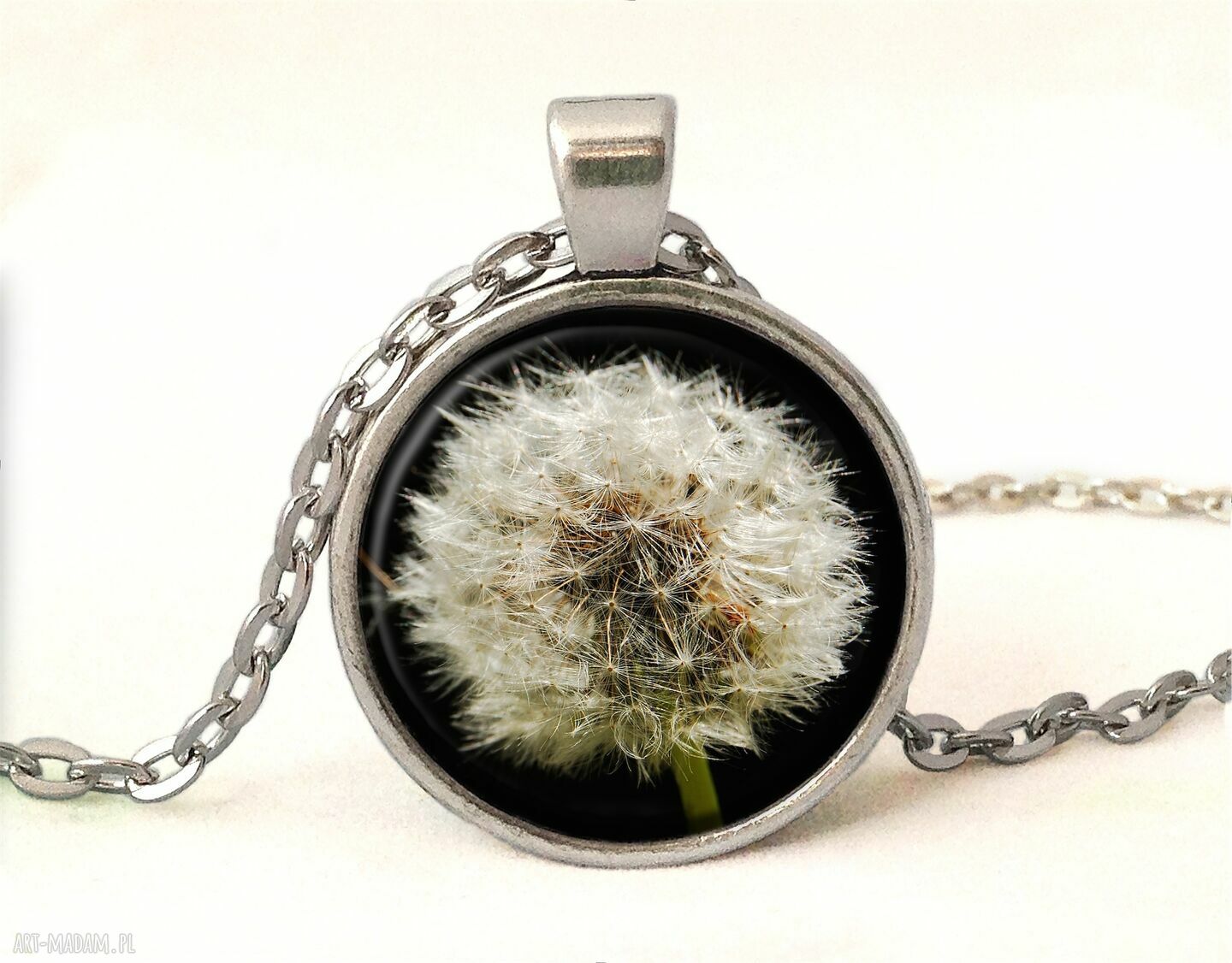 Dmuchawiec medalion łańcuszkiem wiosna naszyjnik kwiaty