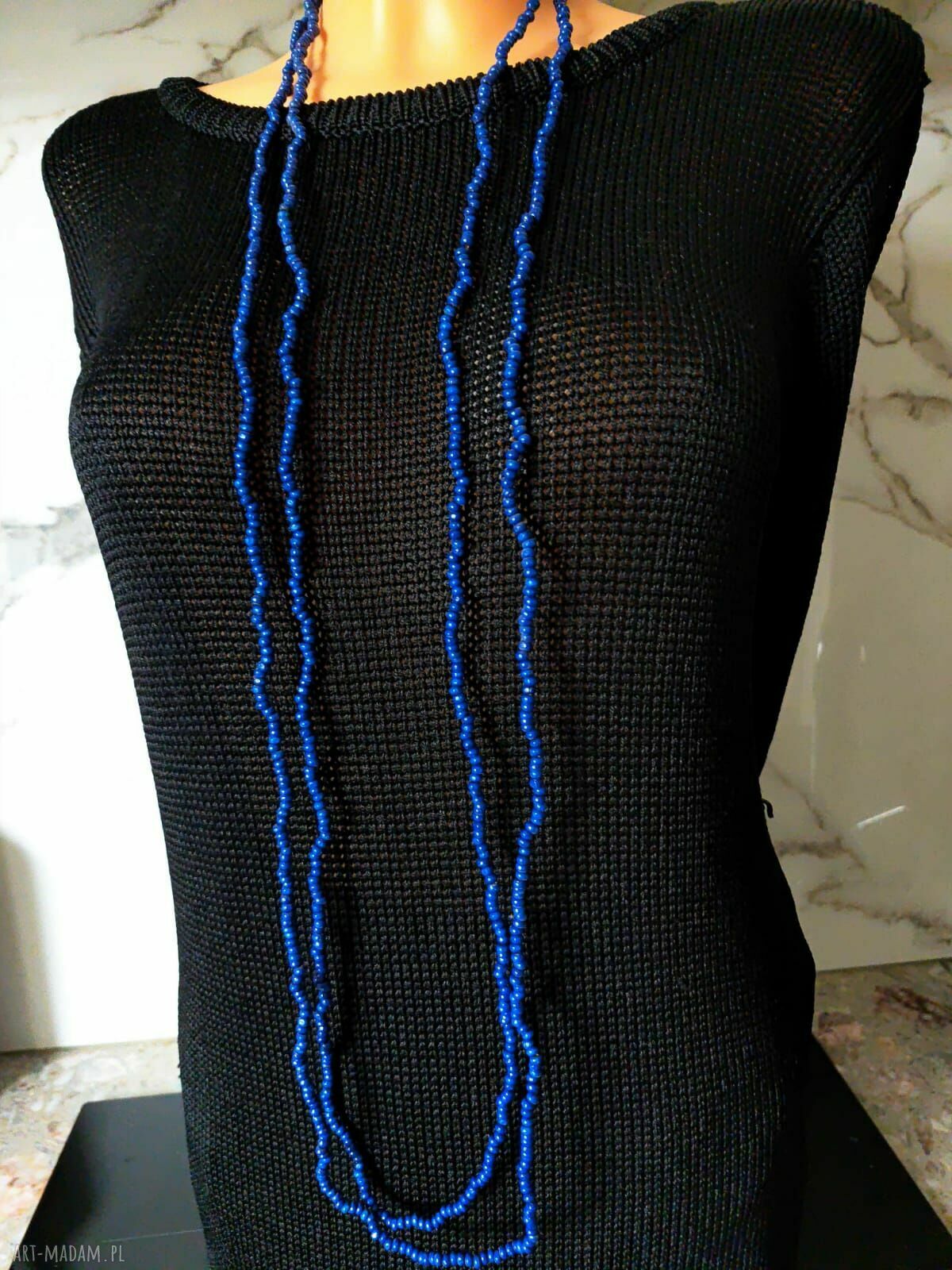 Naszyjnik z drewnianych koralików Granatowy - dwa sznury, 67 cm