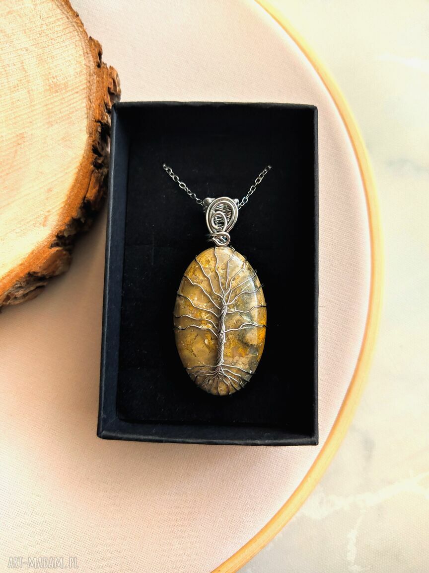 Naszyjnik Drzewo Życia z Jaspisem - stal chirurgiczna (wire wrapping)