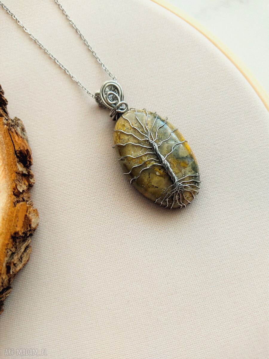Naszyjnik Drzewo Życia z Jaspisem - stal chirurgiczna (wire wrapping)