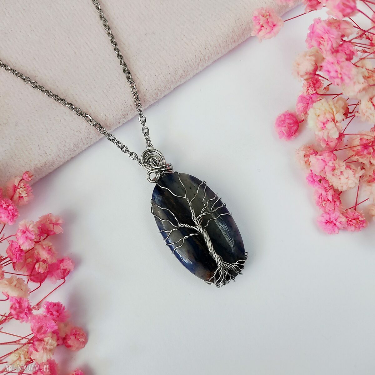 Naszyjnik Drzewo Życia z sodalitem - stal chirurgiczna (wire wrapping)