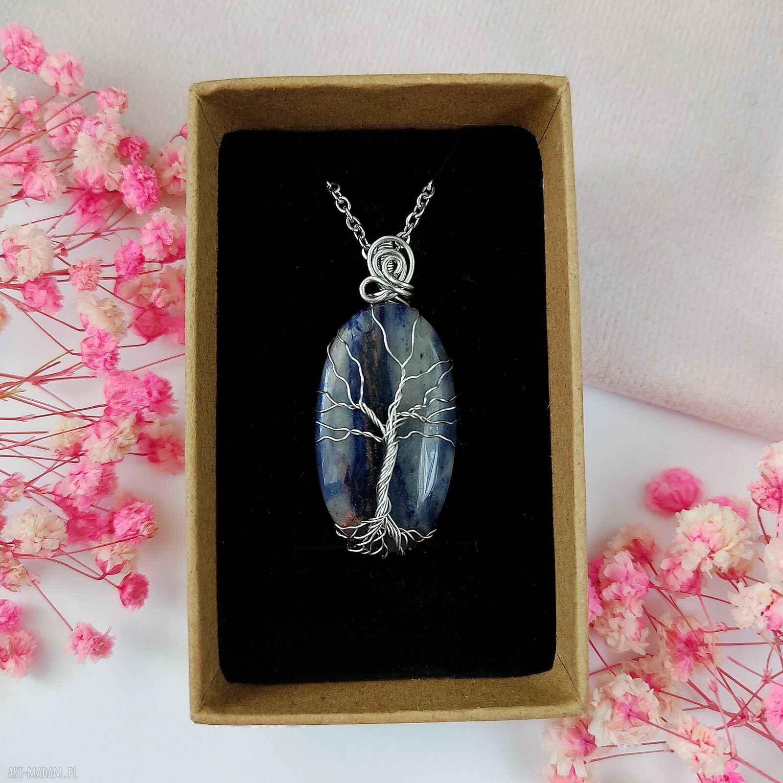 Naszyjnik Drzewo Życia z sodalitem - stal chirurgiczna (wire wrapping)