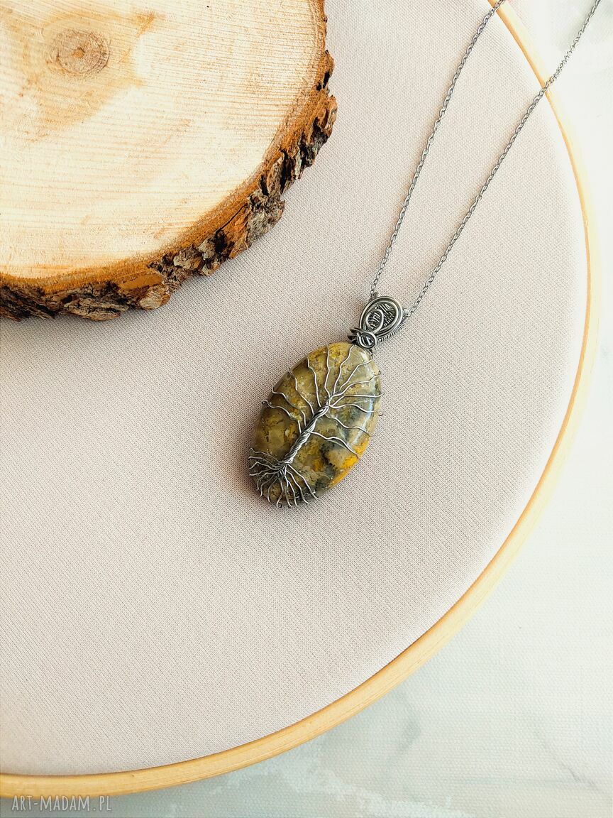 Naszyjnik Drzewo Życia z Jaspisem - stal chirurgiczna (wire wrapping)