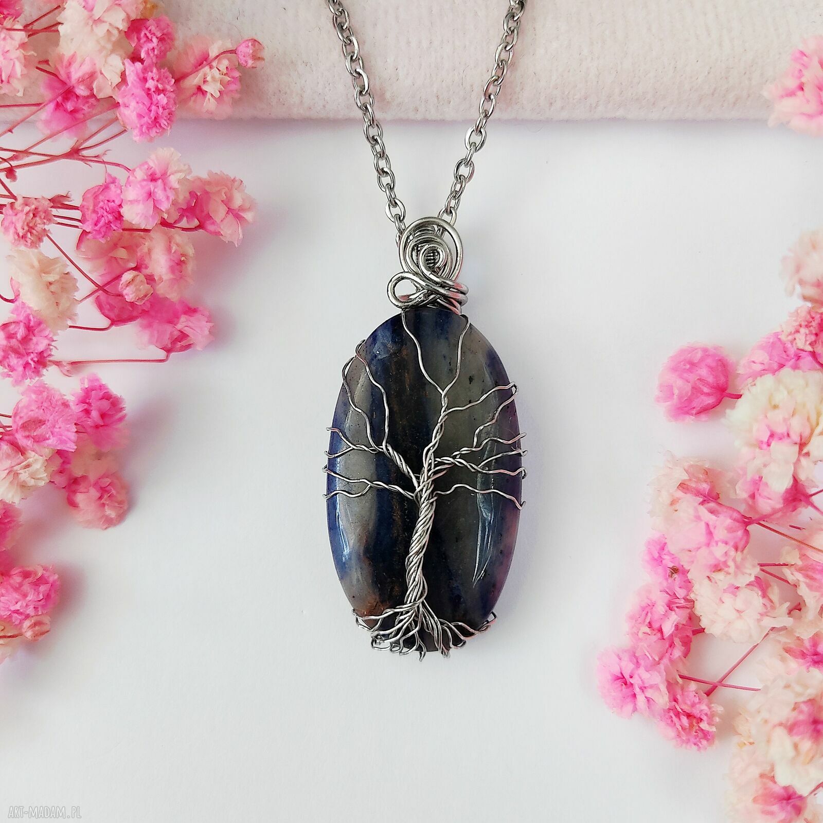 Naszyjnik Drzewo Życia z sodalitem - stal chirurgiczna wire wrapping