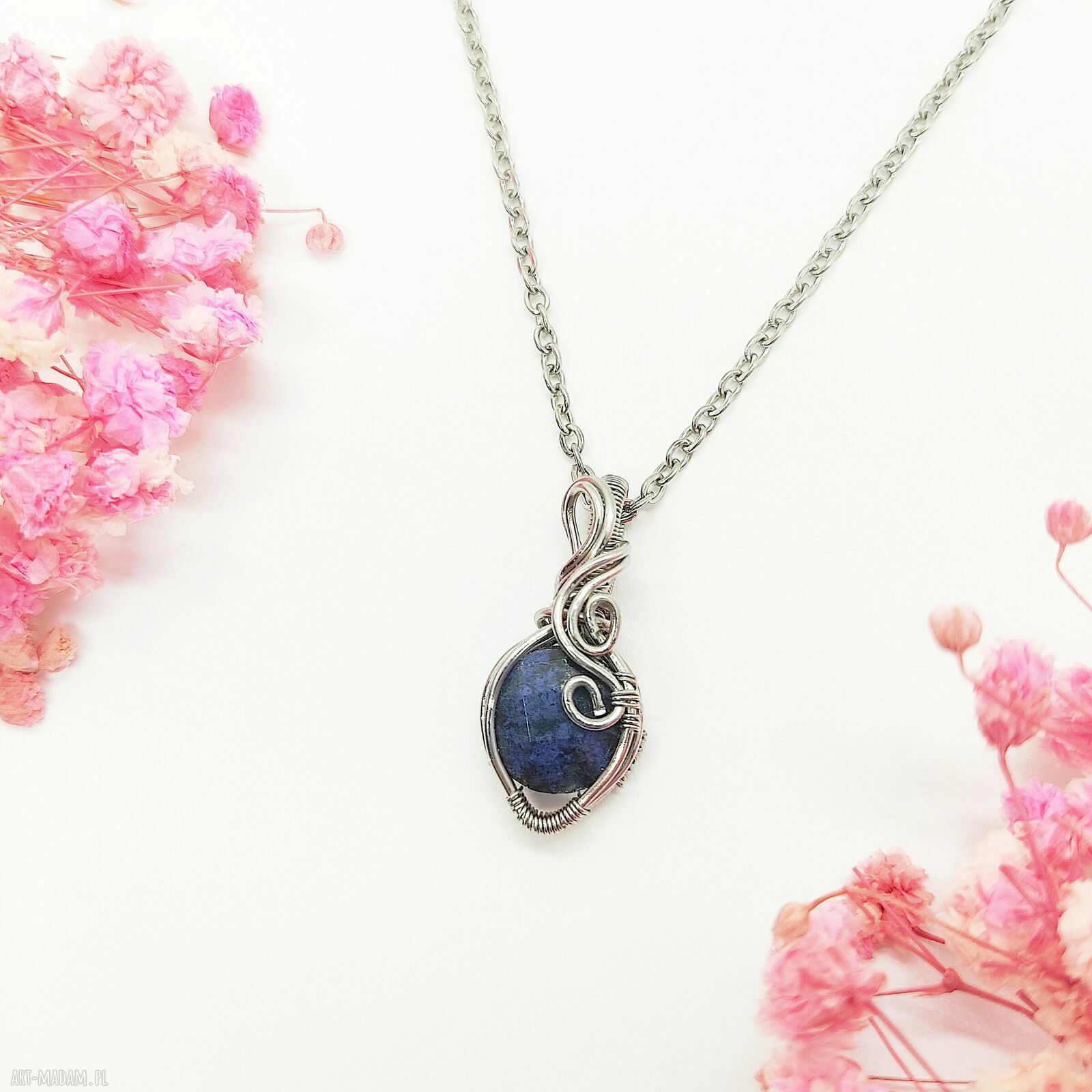Naszyjnik Dumortieryt ze stali chirurgicznej - handmade wire wrapping