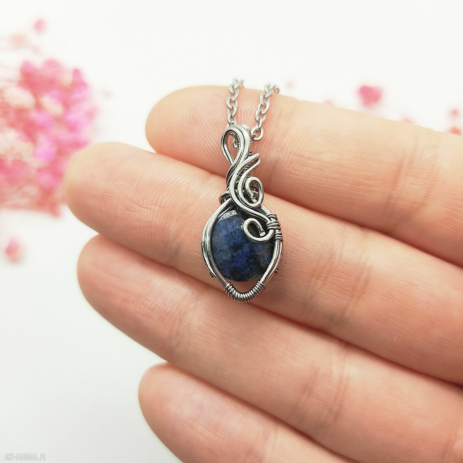 Naszyjnik Dumortieryt ze stali chirurgicznej - handmade wire wrapping