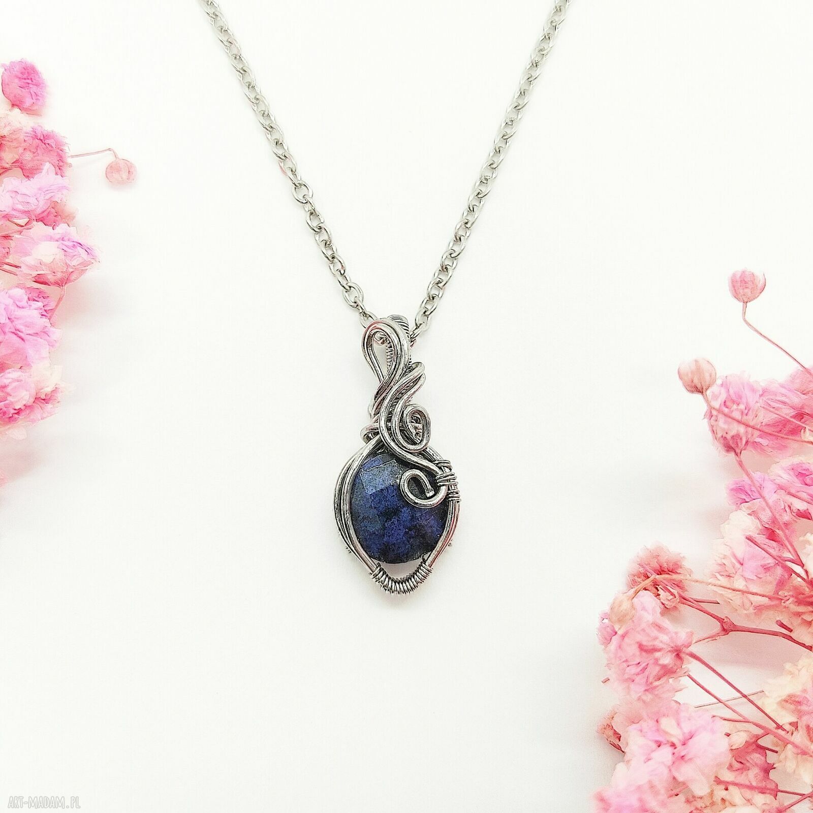 Naszyjnik Dumortieryt ze stali chirurgicznej - handmade wire wrapping