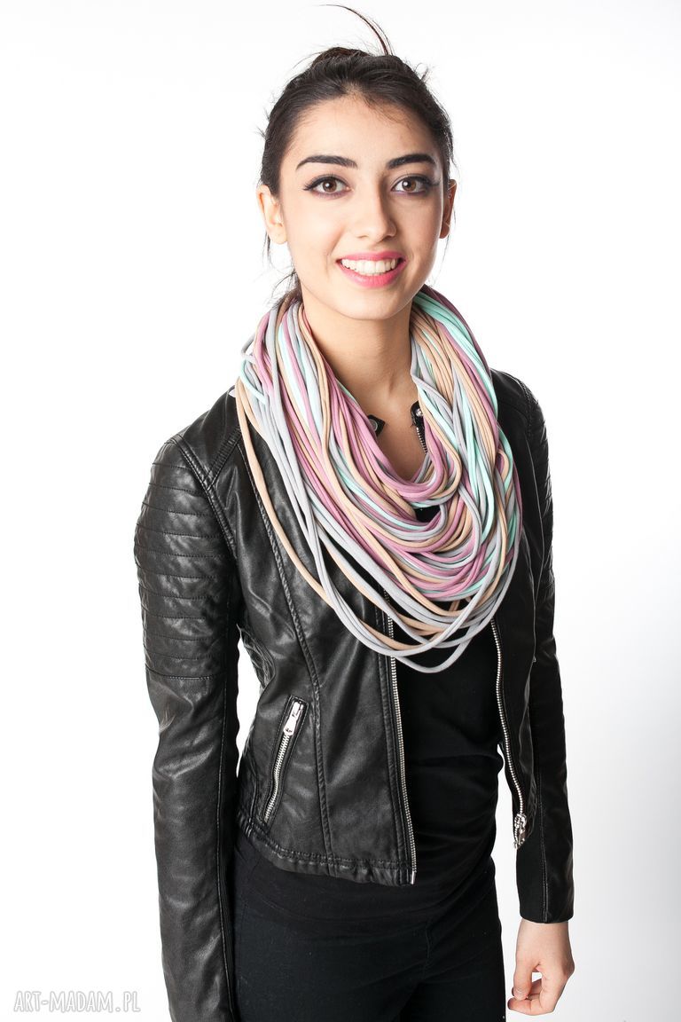 Naszyjnik dzianinowy pastelowy bawełna dzianina wiosna eko