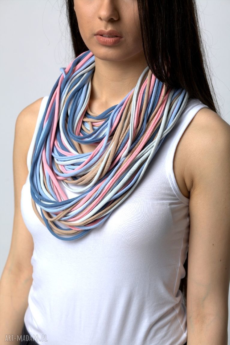 Naszyjnik dzianinowy pastelowy eko bawełna dzianina motane