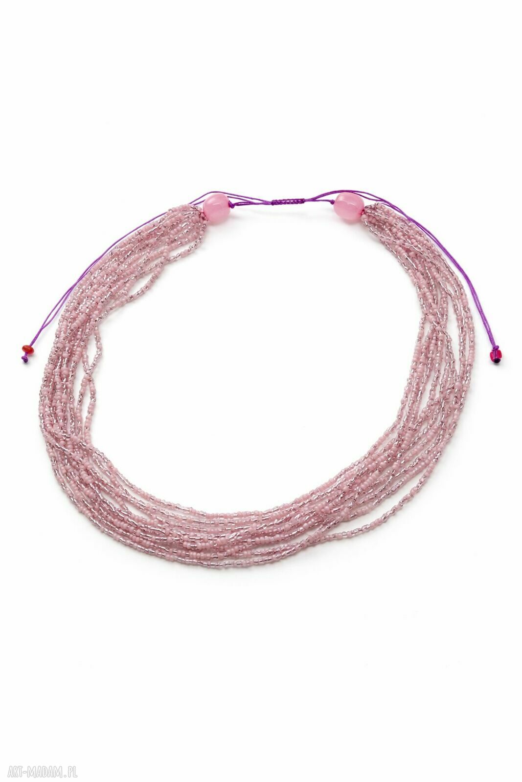 Naszyjnik z drobnych koralików w kolorze różowy nude - wielowarstwowy handmade
