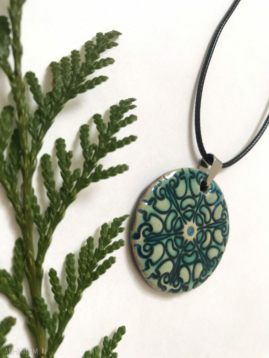 Naszyjnik etno z gliny z turkusowym szkliwem - handmade Ceramika Ana