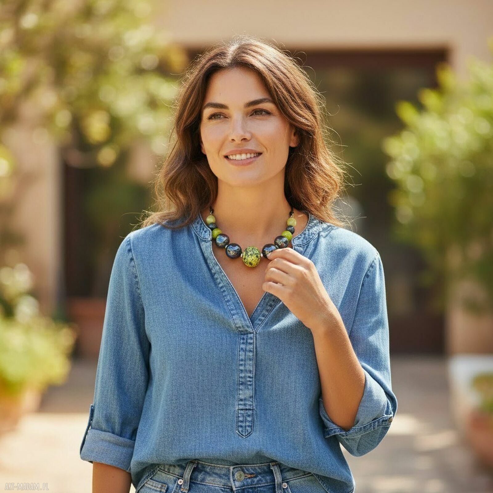 Naszyjnik FEBOO TALA lime&jeans z ceramiką na rzemieniach
