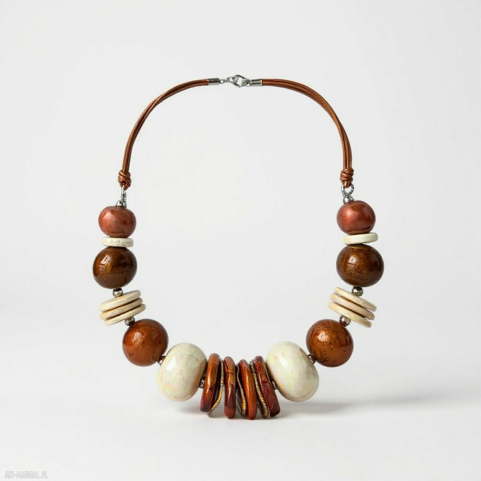 Naszyjnik FEBoo TALA kremowo-miedziany z ceramiki (boho handmade)