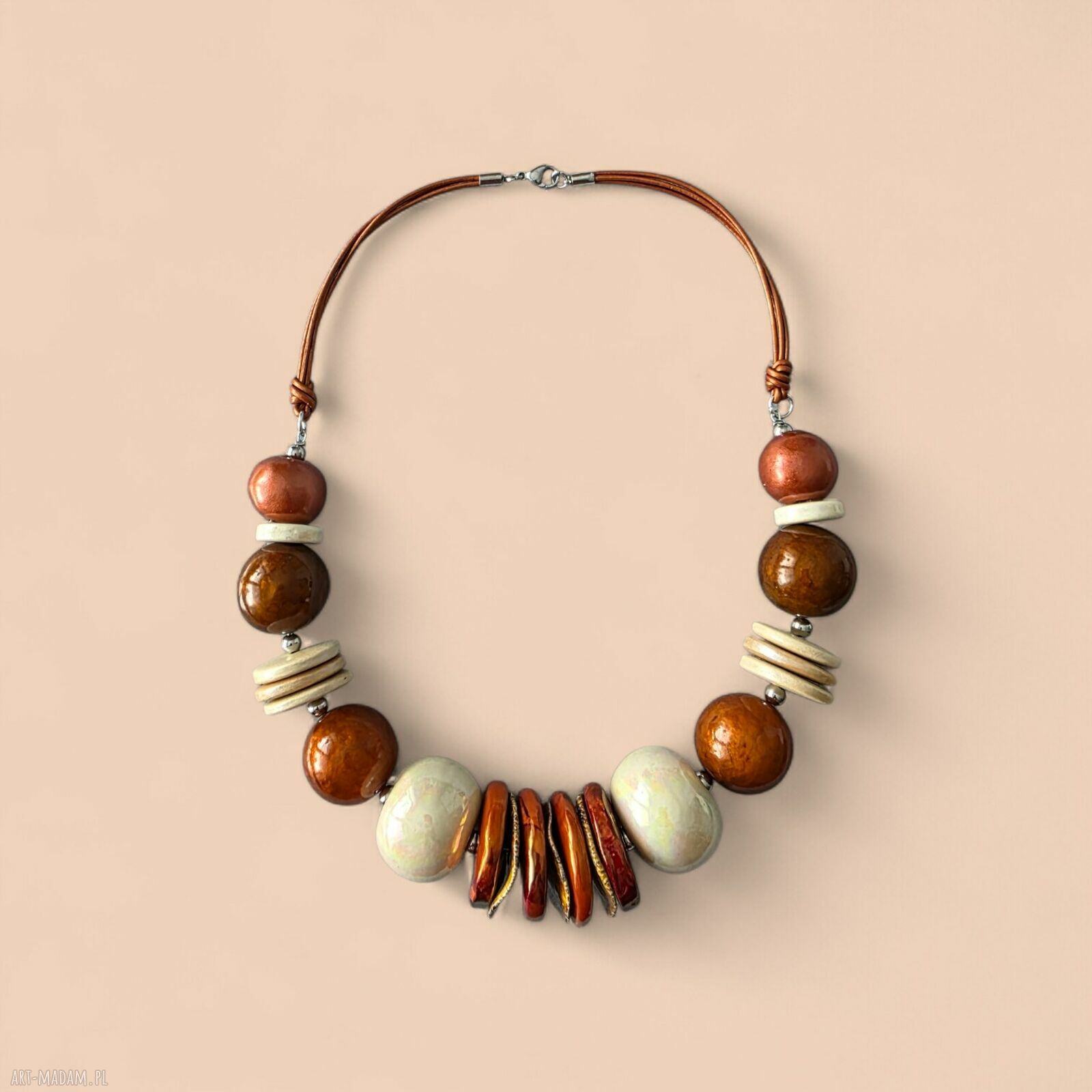 Naszyjnik FEBoo TALA kremowo-miedziany z ceramiki boho handmade