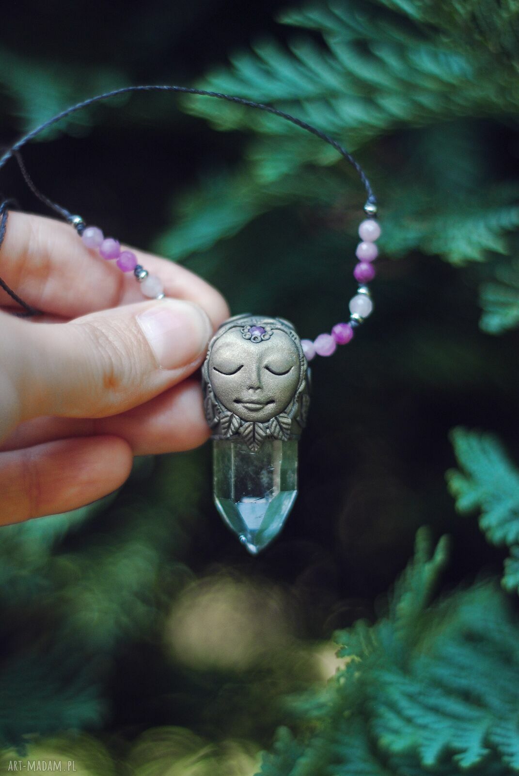 Naszyjnik FOREST SPIRIT z elfem, rubinem i kryształem górskim