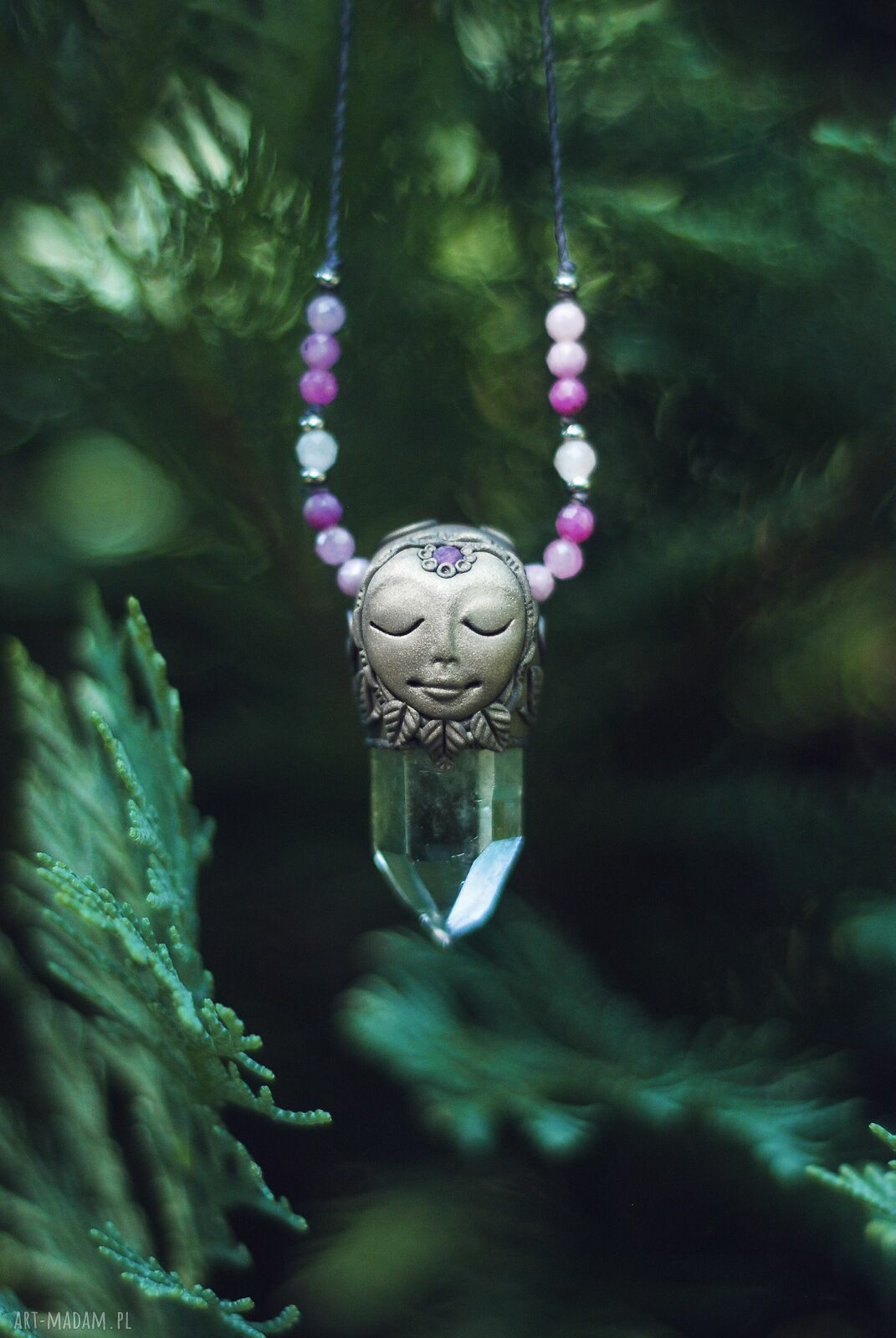 Naszyjnik FOREST SPIRIT z elfem, rubinem i kryształem górskim