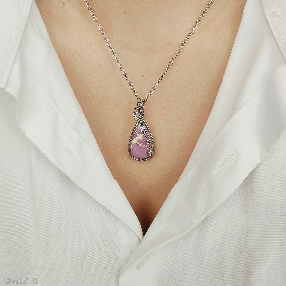 Naszyjnik Fosfosyderyt ze stali chirurgicznej - wire wrapping