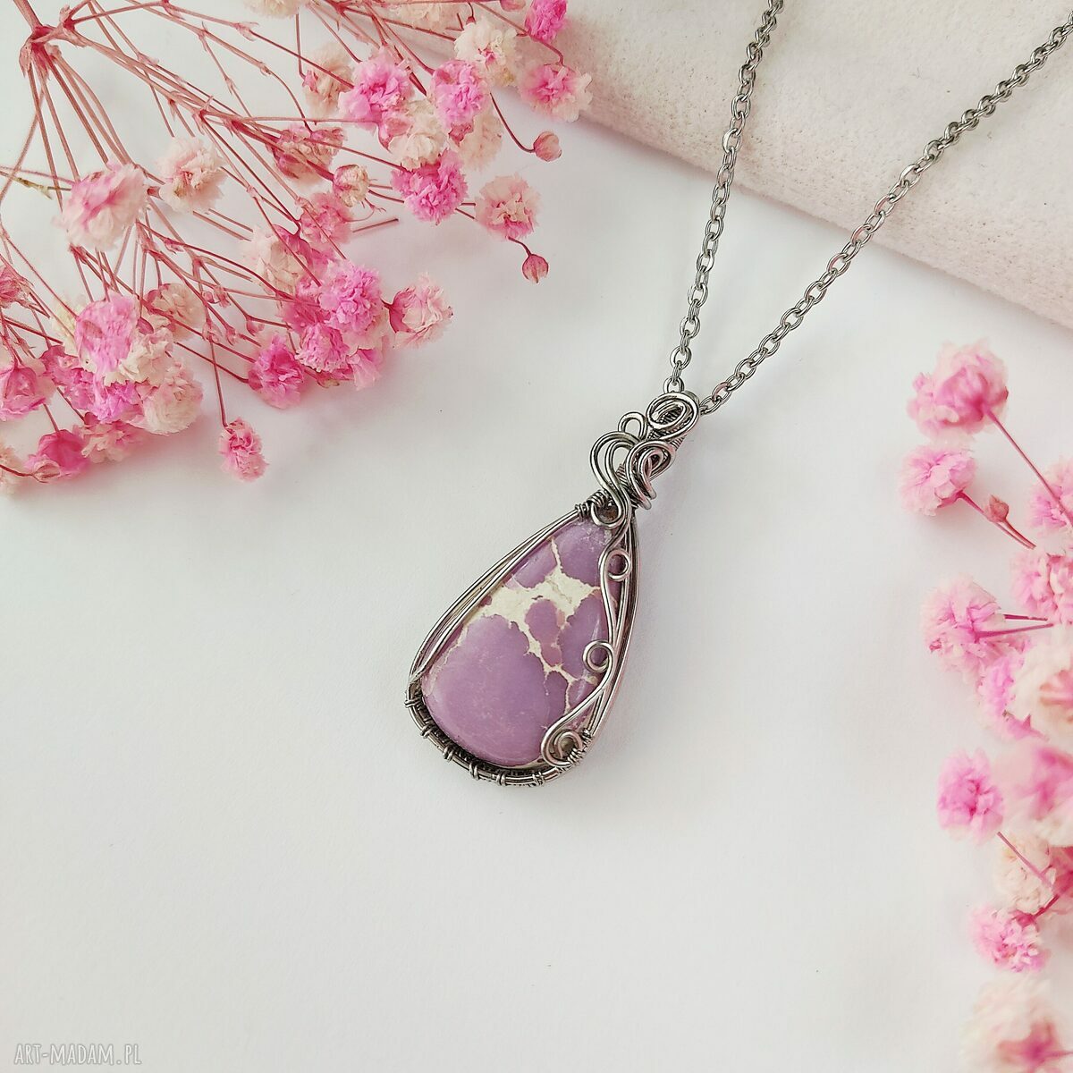 Naszyjnik Fosfosyderyt ze stali chirurgicznej - wire wrapping
