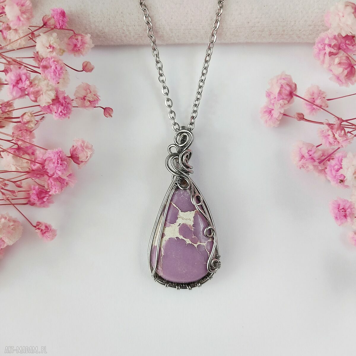 Naszyjnik Fosfosyderyt ze stali chirurgicznej - wire wrapping