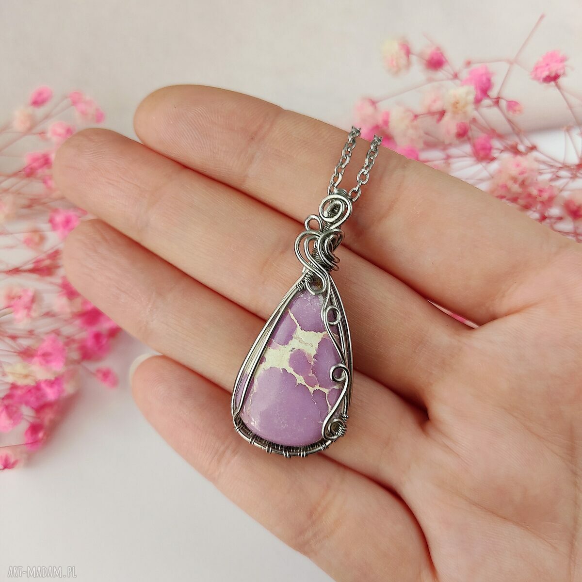 Naszyjnik Fosfosyderyt ze stali chirurgicznej - wire wrapping