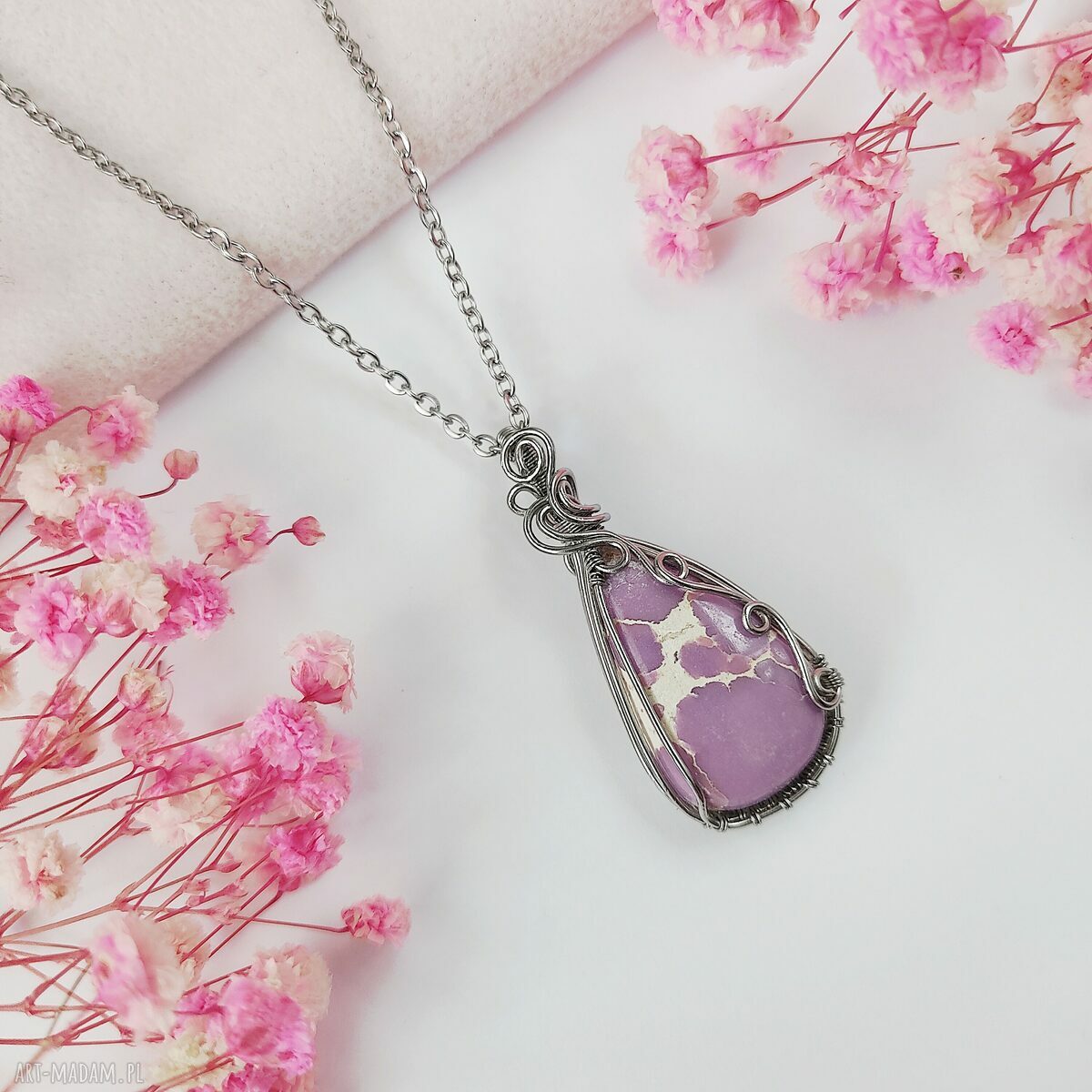 Naszyjnik Fosfosyderyt ze stali chirurgicznej - wire wrapping